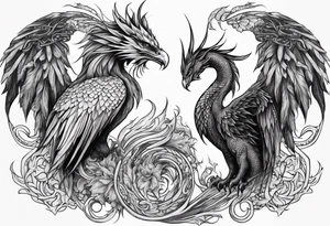 Phoenix bird and dragon tattoo idea