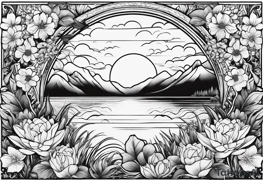 Lake inside flowers tattoo idea