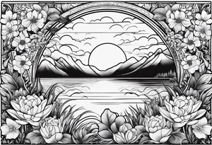 Lake inside flowers tattoo idea