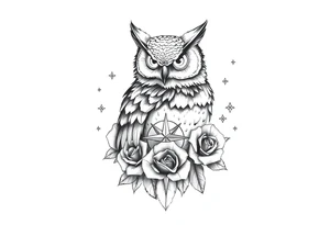an owl,compass,roses,stars. tattoo idea
