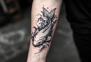 traditional koi fish swimming upstream through turbulent waves tattoo idea