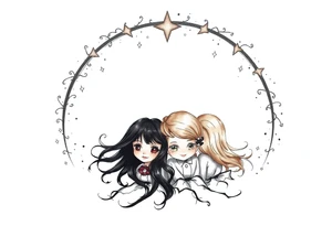 3 petites filles ( une cheveux noir et deux blondes)
sous un arc en ciel pas complet tattoo idea