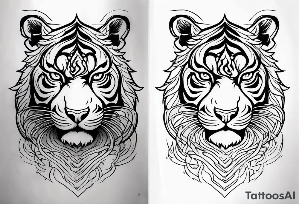 two thai tiger bodies vertical tattoo idea
