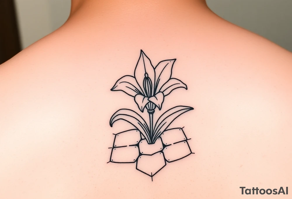 bathroom with lily coming up out of tile floor tattoo idea