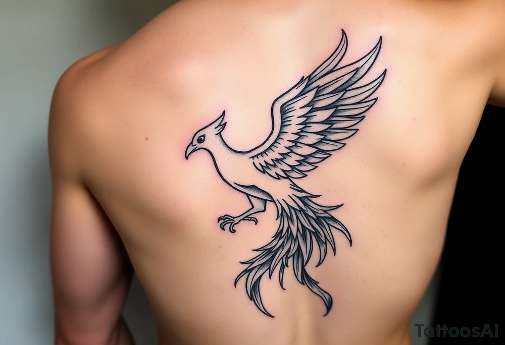 magnificent phoenix rising from golden flames with trailing embers tattoo idea