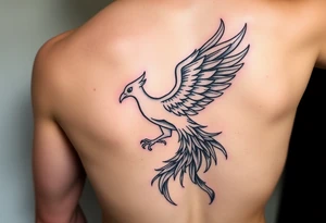 magnificent phoenix rising from golden flames with trailing embers tattoo idea