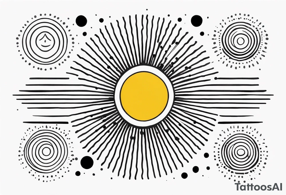 simple sunshine made of black dots with circles. rays coming out tattoo idea