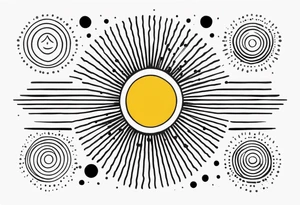 simple sunshine made of black dots with circles. rays coming out tattoo idea