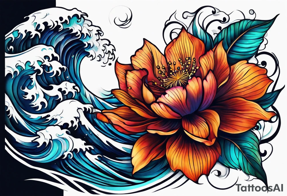sea, flower tattoo idea