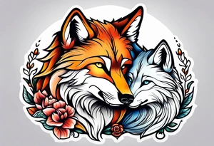 Wolf and fox nuzzling tattoo idea