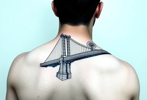 Brooklyn Bridge with full Saint Michael sleeve tattoo idea