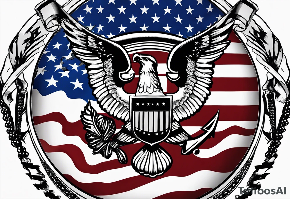 A American  flag waving with Marine eagle globe and anchor  twisted in flag below is special forces divers and helicopter  in sky tattoo idea