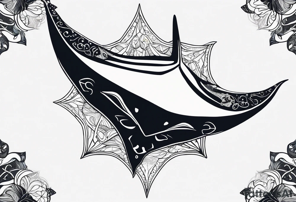 Simple manta ray with a nautical star inside and an octagon around tattoo idea