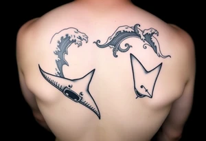 Music inspired kirituhi with wave forms and deep sea manta rays tattoo idea