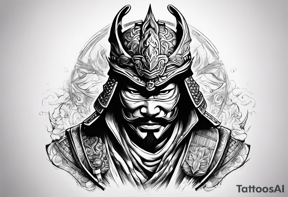 Battle  samurai with mask tattoo idea