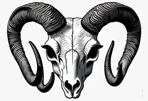 Manly big horn sheep skull on chest black and white realistic Shetland sheep skull with big horns for chest tattoo idea