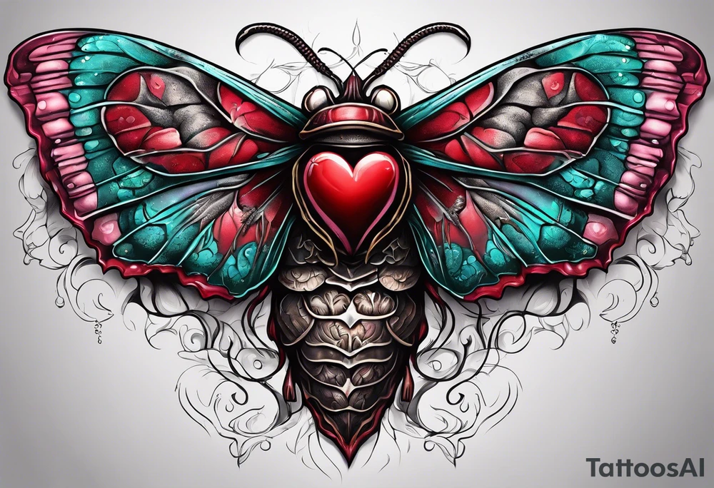 Death moth holding Anatomical Heart, bleeding tattoo idea