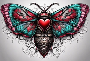 Death moth holding Anatomical Heart, bleeding tattoo idea