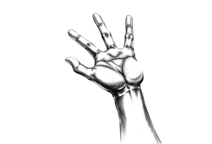 hand reaching all the way out, other hand barely reaching out tattoo idea