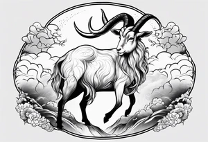 full body goat with kumo clouds in traditional Japanese art style tattoo idea