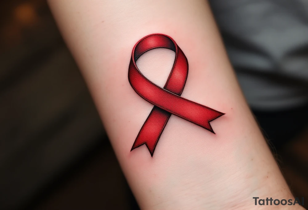 A red ribbon twisted into the shape of an infinity, with subtle shading to create a fabric-like texture, symbolizing passion. tattoo idea