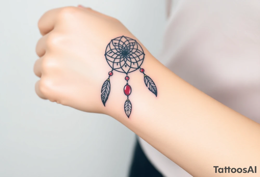native dreamcatcher with flowing feathers and sacred beads tattoo idea