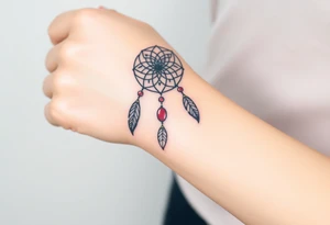 native dreamcatcher with flowing feathers and sacred beads tattoo idea