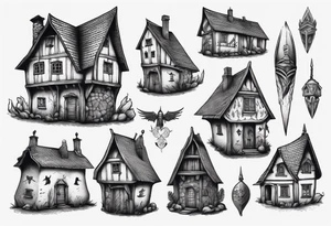 A Medieval scandanavian house giving off a sinister and mysterious air tattoo idea