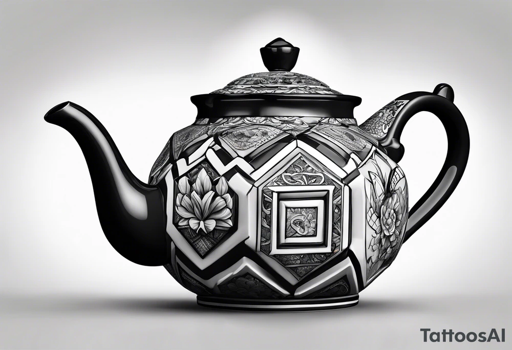 Teapot with 3-d cube tattoo idea