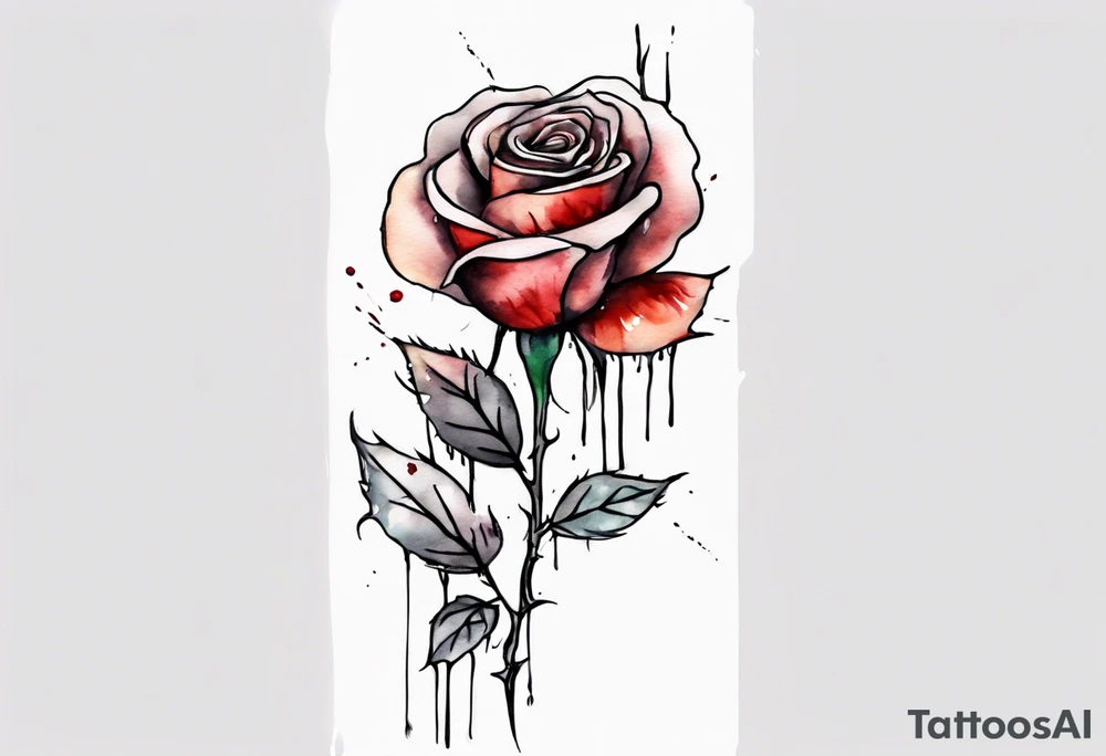 bleeding rose, tall, simple, one line, watercolor tattoo idea