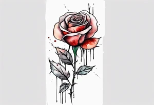 bleeding rose, tall, simple, one line, watercolor tattoo idea