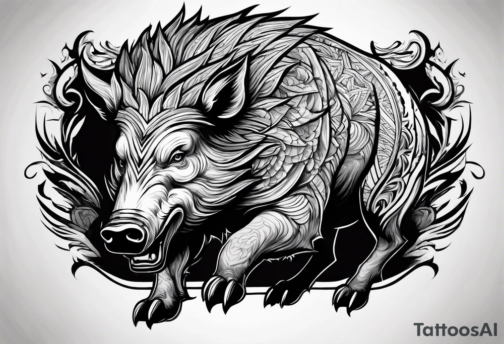 angry boar from front with legs tattoo idea