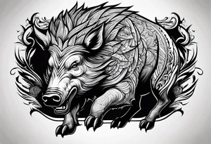 angry boar from front with legs tattoo idea