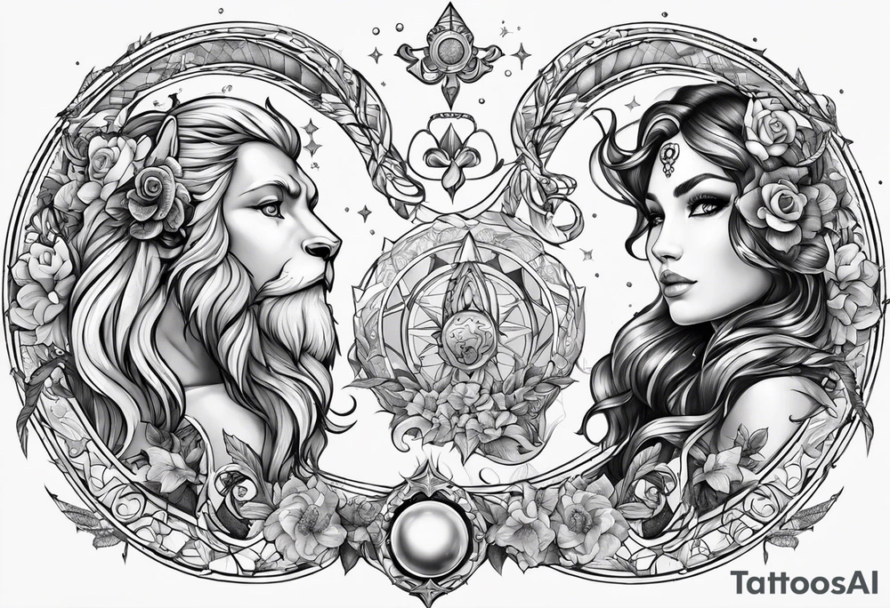 zodiacs of leo, pisces and aries tattoo idea
