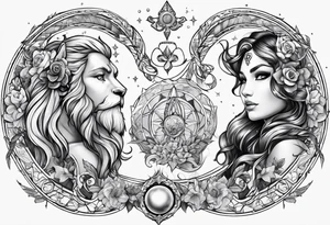 zodiacs of leo, pisces and aries tattoo idea