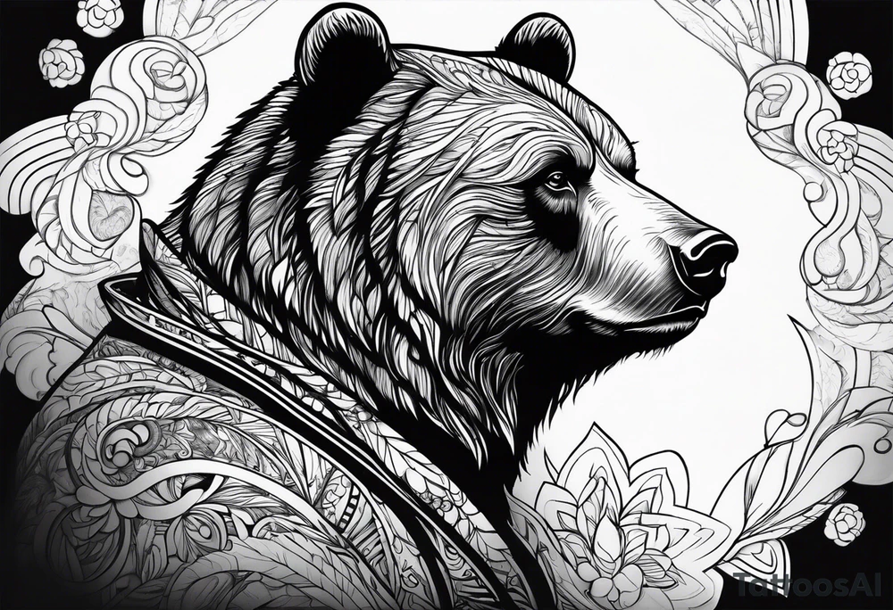 Bear gazing into the distance side profile tattoo idea