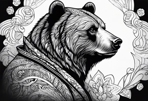 Bear gazing into the distance side profile tattoo idea