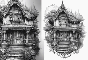 fool sleeve, abandoned old gotic house, broken sword tattoo idea