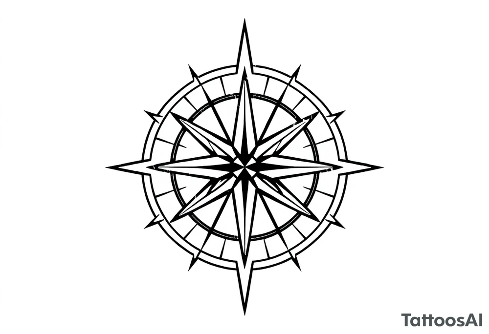 Simple double layered compass rose tattoo idea