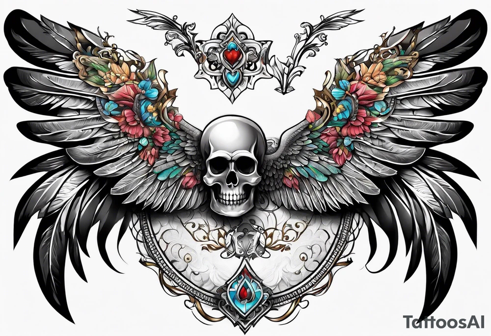 Full sternum tattoo wings wide tattoo idea