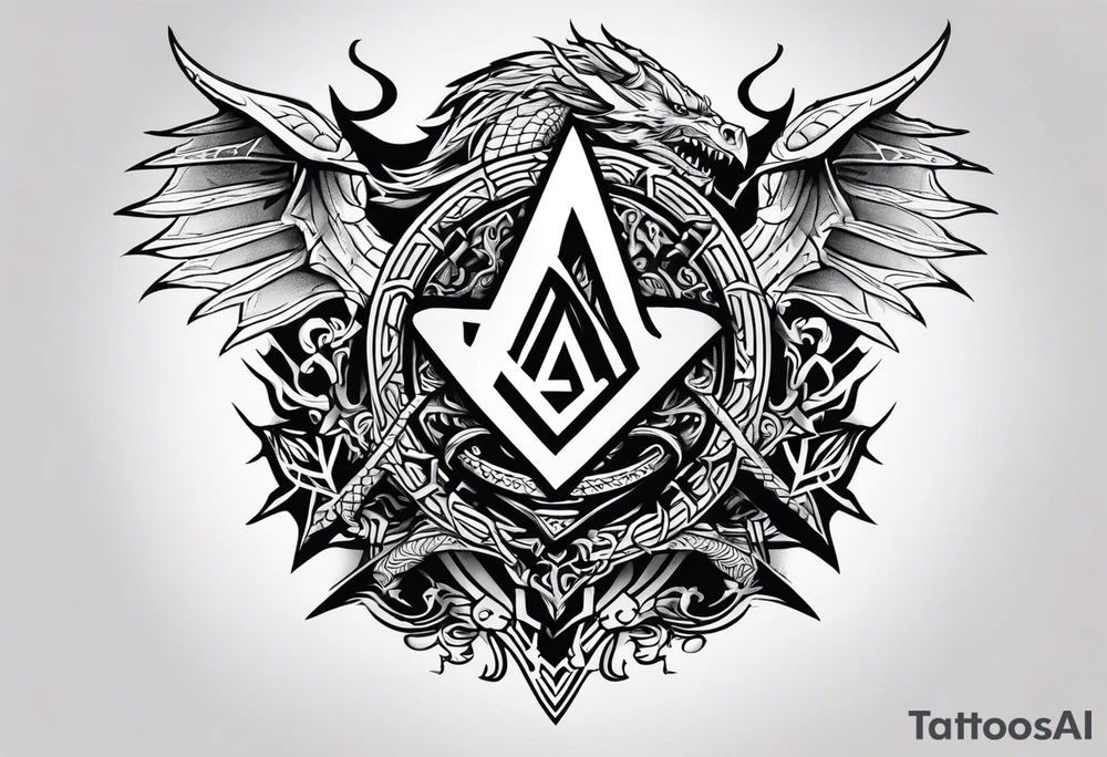Valhalla sword shield dragon axe Valknut fire tattoo idea Valhalla sword shield dragon axe Valknut fire tattoo idea