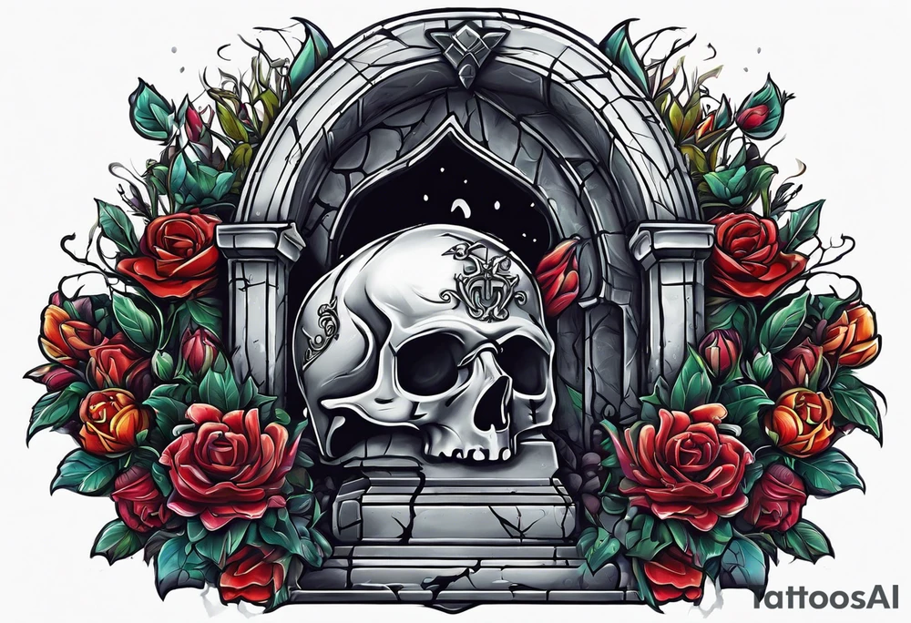 Person emerging from grave. 
MIW Reincarnate written on gravestone tattoo idea