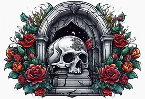 Person emerging from grave. 
MIW Reincarnate written on gravestone tattoo idea