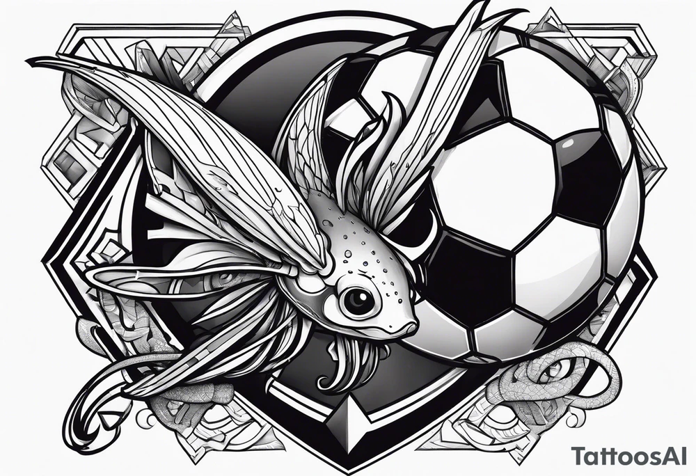 Arrow squid holding a soccer ball tattoo idea