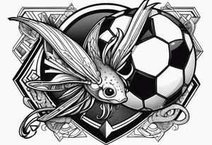 Arrow squid holding a soccer ball tattoo idea