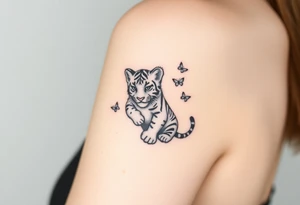 Tiger cub playing with butterflies tattoo idea
