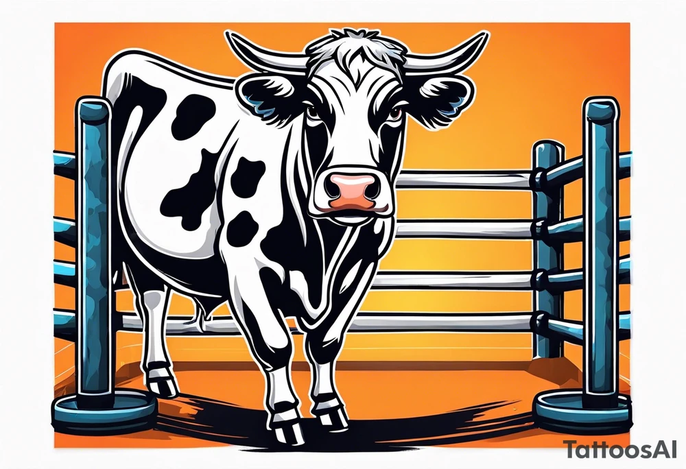 cow in a wrestling ring on two feet tattoo idea
