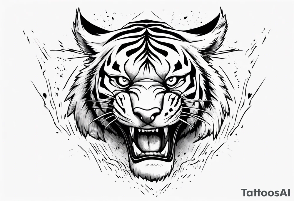 mythical ferocious tiger with lightning around it. The tattoo is for a forearm sleeve tattoo idea