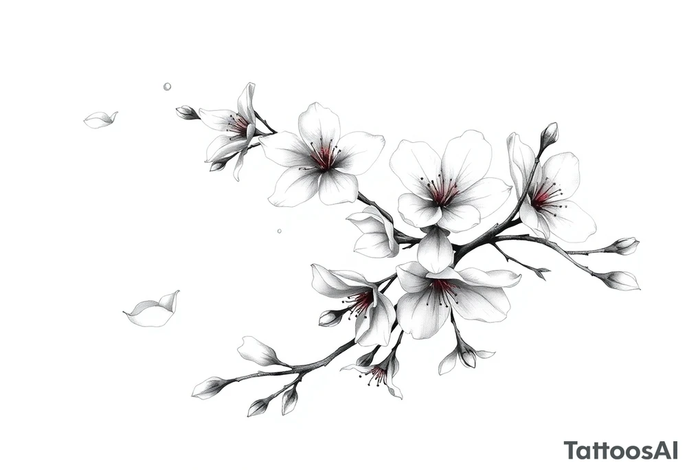 delicate cherry blossoms swirling in spring breeze with petals tattoo idea