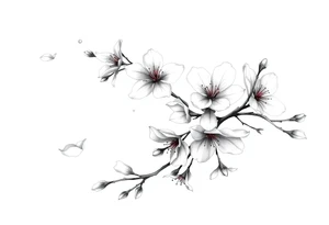 delicate cherry blossoms swirling in spring breeze with petals tattoo idea